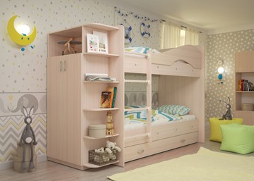 Детская кровать для девочки Мая на щитах со шкафом и ящиками, цвет Млечный дуб в Пензе
