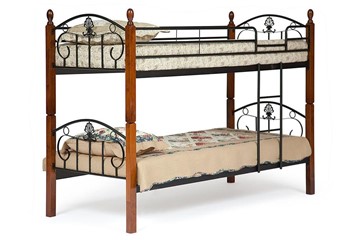 Детская кровать BOLERO двухярусная дерево гевея/металл, 90*200 см (bunk bed), красный дуб/черный в Пензе