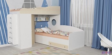 Детская кровать-шкаф Кадет-2 с металлической лестницей, корпус Белое дерево, фасад Дуб в Пензе