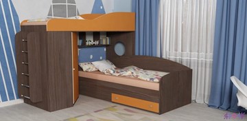 Детская кровать-шкаф Кадет-2 с металлической лестницей, корпус Бодего, фасад Оранжевый в Пензе