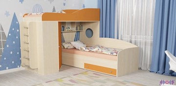 Детская кровать-шкаф Кадет-2 с металлической лестницей, корпус Дуб, фасад Оранжевый в Пензе