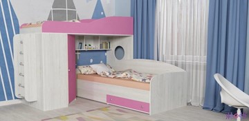 Детская кровать-шкаф Кадет-2 с металлической лестницей, корпус Винтерберг, фасад Розовый в Пензе
