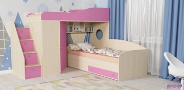 Детская кровать-шкаф Кадет-2 с универсальной лестницей, корпус Дуб, фасад Розовый в Пензе
