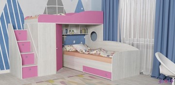 Детская кровать-шкаф Кадет-2 с универсальной лестницей, корпус Винтерберг, фасад Розовый в Пензе