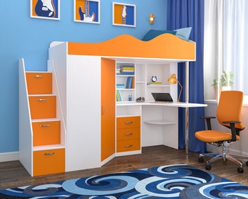 Детская кровать-шкаф Пионер-1, каркас Белое дерево, фасад Оранжевый в Пензе