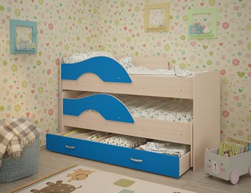 Детская двухэтажная кровать ТМК Радуга 1.6 с ящиком, корпус Млечный дуб, фасад Синий в Пензе