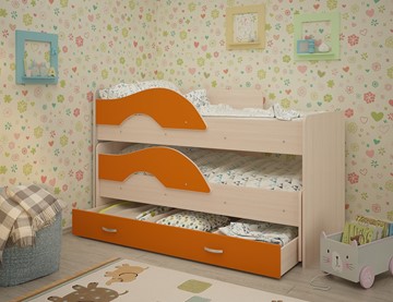 Детская двухъярусная кровать ТМК Радуга 1.6 с ящиком, корпус Млечный дуб, фасад Оранжевый в Пензе