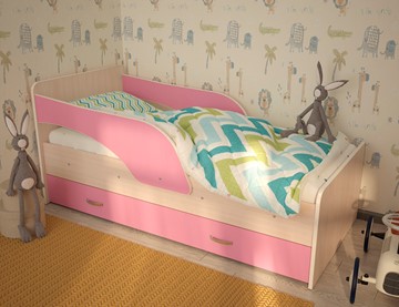 Детская кровать Максимка, корпус Млечный дуб, фасад Розовый в Пензе