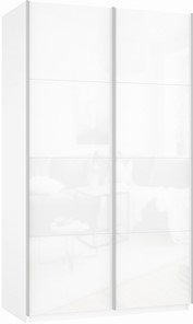 Шкаф двухдверный Прайм (Белое стекло/Белое стекло) 1200x570x2300, белый снег в Пензе
