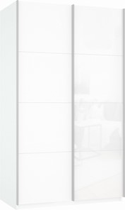 Шкаф 2-х дверный Прайм (ДСП/Белое стекло) 1200x570x2300, белый снег в Пензе