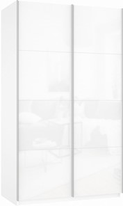 Шкаф 2-створчатый Прайм (Белое стекло/Белое стекло) 1400x570x2300, белый снег в Пензе