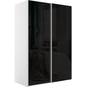 Шкаф двухдверный Эста (Стекло черное/Стекло черное) 1600x660x2200, белый снег в Пензе