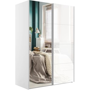 Шкаф 2-дверный Эста (Зеркало/Стекло белое) 1600x660x2200, белый снег в Пензе