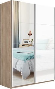 Шкаф 2-дверный Прайм (Зеркало/Белое стекло) 1600x570x2300, дуб сонома в Пензе