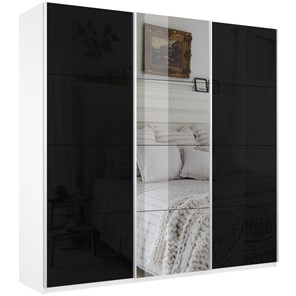Шкаф 3-х створчатый Широкий Прайм (2 Стекла Черных / Зеркало) 2400x570x2300, Белый Снег в Пензе