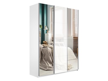 Шкаф 3-х дверный Широкий Прайм (2 Зеркала / Стекло белое) 2400x570x2300, Белый Снег в Пензе
