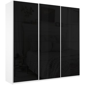 Шкаф трехдверный Широкий Прайм (Черное стекло) 2400x570x2300,  Белый Снег в Пензе