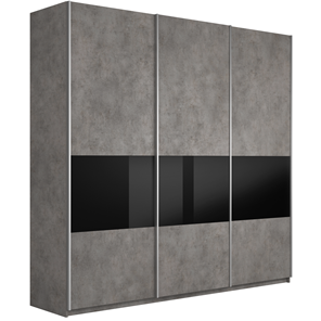 Шкаф 3-х створчатый Широкий Прайм (ДСП / Черное стекло) 2400x570x2300, Бетон в Пензе