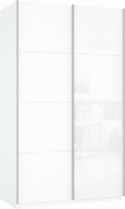 Шкаф Прайм (ДСП/Белое стекло) 1400x570x2300, белый снег в Пензе