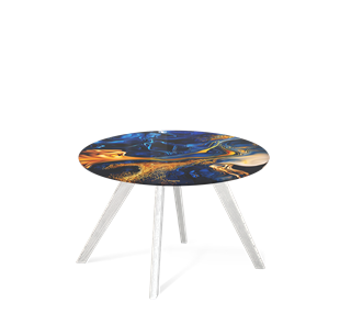 Круглый столик SHT-S39 / SHT-TT32 60 стекло/МДФ (синий сапфир/белый/патина серебро) в Пензе