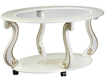 Стеклянный столик в гостиную Овация-С, на колесах, слоновая кость-золото в Пензе