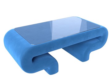 Стеклянный журнальный столик Волна, голубой (велюр) в Пензе
