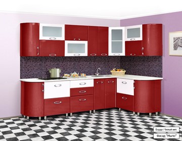 Модульная кухня Мыло 128 2700х1500, цвет Бордо/Белый металлик в Пензе