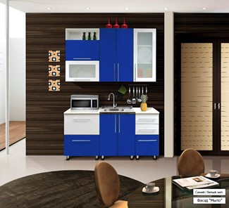 Небольшая кухня Мыло 224 1600х918, цвет Синий/Белый металлик в Пензе