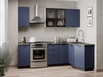Кухонный угловой гарнитур 2400 Индиго, Белый/Темно-синий в Пензе