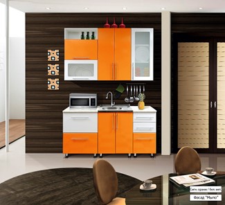 Гарнитур на кухню Мыло 224 1600х718, цвет Оранжевый/Белый металлик в Пензе