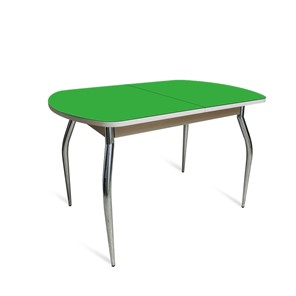 Обеденный стол ПГ-05 СТ2, дуб молочный/зеленое стекло/35 хром гнутые металл в Пензе
