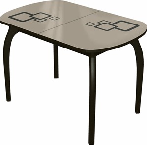 Обеденный раздвижной стол Ривьера мини дерево №1, Рисунок квадро (стекло молочное/коричневый/венге) в Пензе