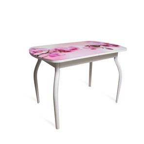 Кухонный раздвижной стол ПГ-02СТФ белое/орхидея/крашенные фигурные в Пензе