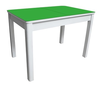 Кухонный стол раздвижной Айсберг-02 СТ2, белое ЛДСП/стекло зеленое/прямые массив белый в Пензе