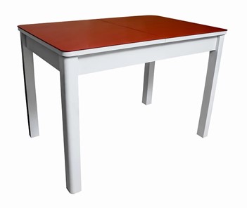 Кухонный стол раздвижной Айсберг-01 СТ2, белое ЛДСП/стекло алое/прямые массив белый в Пензе