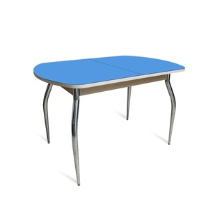 Кухонный стол ПГ-05 СТ2, дуб молочный/синие стекло/35 хром гнутые металл в Пензе
