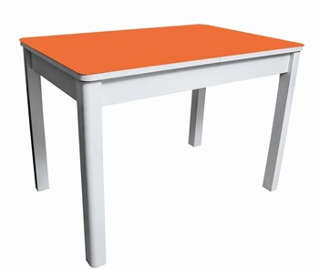 Обеденный раздвижной стол Айсберг-01 СТ2, белое ЛДСП/стекло оранжевое/прямые массив белый в Пензе