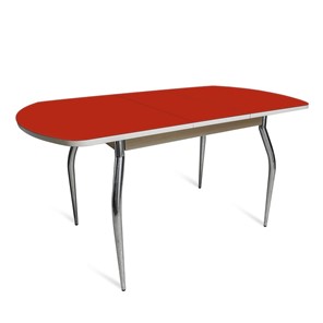 Кухонный стол раскладной ПГ-02 СТ2 белое/алое стекло/35 хром гнутые металл в Пензе