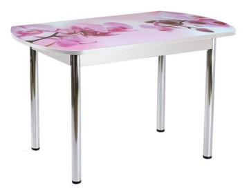 Кухонный стол раскладной ПГ-02СТФ белое/орхидея/39 прямые трубы хром в Пензе