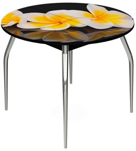 Кухонный раскладной стол Ривьера - Круг, ноги хром №5, ФП (Цветы №11) в Пензе