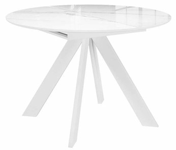 Стеклянный кухонный стол раздвижной DikLine SFC110 d1100 стекло Оптивайт Белый мрамор/подстолье белое/опоры белые в Пензе