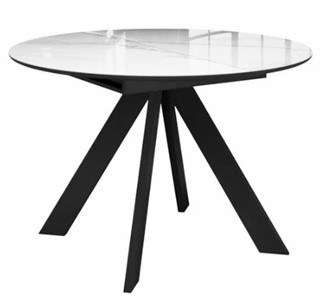 Стол обеденный раскладной раздвижной  DikLine SFC110 d1100 стекло Оптивайт Белый мрамор/подстолье черное/опоры черные в Пензе