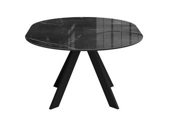 Стеклянный обеденный стол раздвижной DikLine SFC110 d1100 стекло Оптивайт Черный мрамор/подстолье черное/опоры черные в Пензе