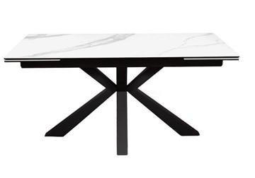 Керамический стол раздвижной DikLine SFE160 Керамика Белый мрамор/подстолье черное/опоры черные (2 уп.) в Пензе