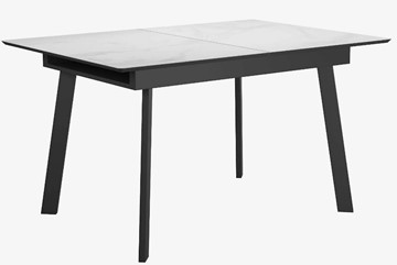 Стеклянный обеденный стол раздвижной DikLine SFA125 Стекло Белый мрамор САТИН/подстолье черное/опоры черные в Пензе