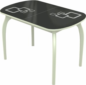 Обеденный раздвижной стол Ривьера мини дерево №1, Рисунок квадро (стекло черное/белый/белый) в Пензе