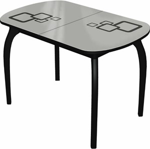 Кухонный стол раскладной Ривьера мини дерево №1, Рисунок квадро (стекло белое/черный/черный) в Пензе