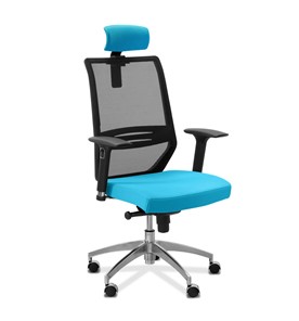 Офисное кресло для руководителя Aero lux с подголовником, сетка/ткань TW / черная/голубая в Пензе