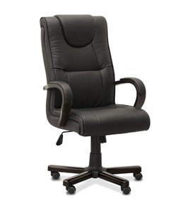 Офисное кресло для руководителя Империя, натуральная кожа с компаньоном / черная/дерево - венге в Пензе