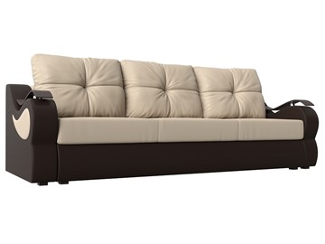 Прямой диван Меркурий еврокнижка, Бежевый/коричневый (экокожа) в Пензе